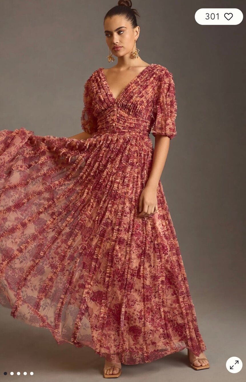 NWT❤️Mac Duggal Leena V-Neck Ruffled Mesh Dress sz6